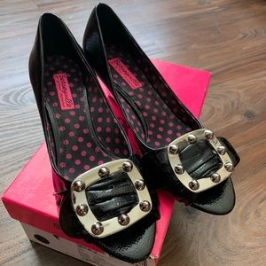 Women Black Patent Leather Wedge Shoes